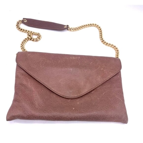 J. Crew Brown Leather Clutch With Gold Chain Strap - Picture 1 of 5